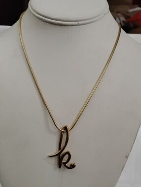 Colleen Lopez Gold Script 'k' Pendant Necklace 17"